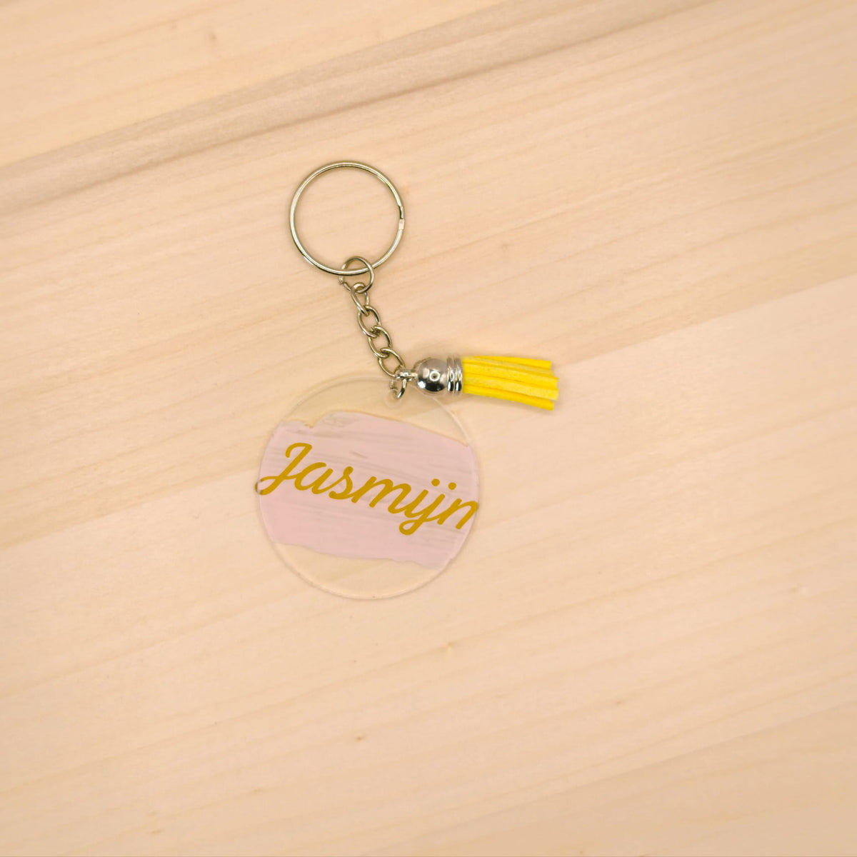 Handgeschilderde sleutelhanger  | Met naam | Rond | Met kwastje | 5cm