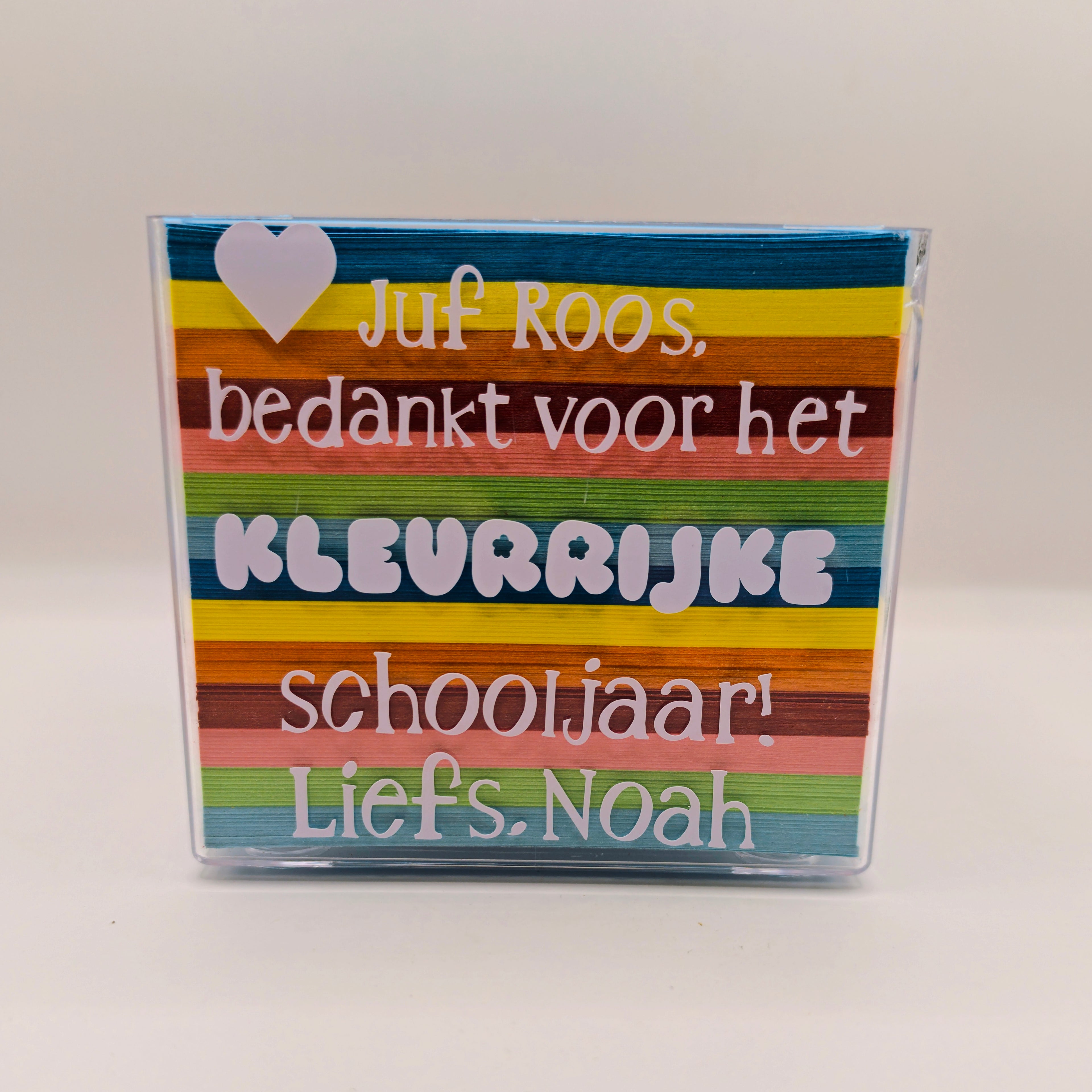 Memoblok - Kleurrijke schooljaar - Met naam van de juf/meester en jijzelf