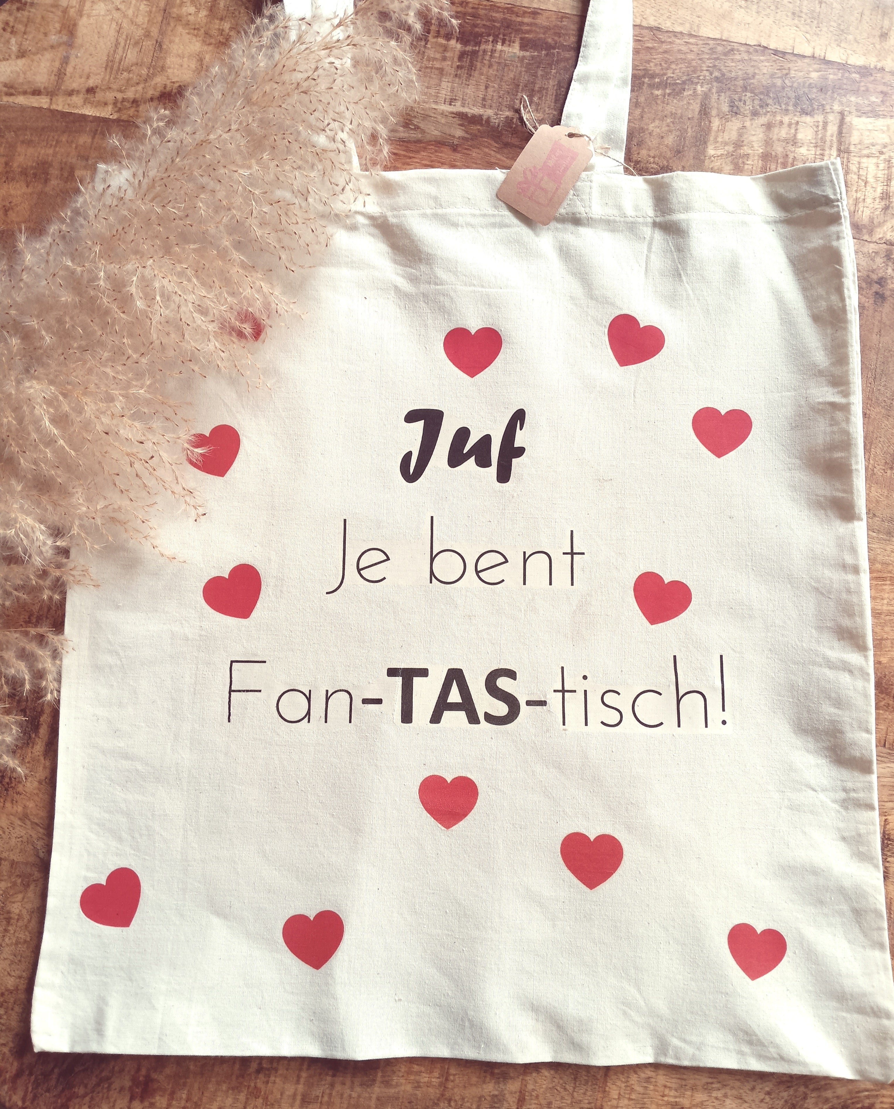 Juffentas- Juf, je bent fan-TAS-tisch! - Rode hartjes